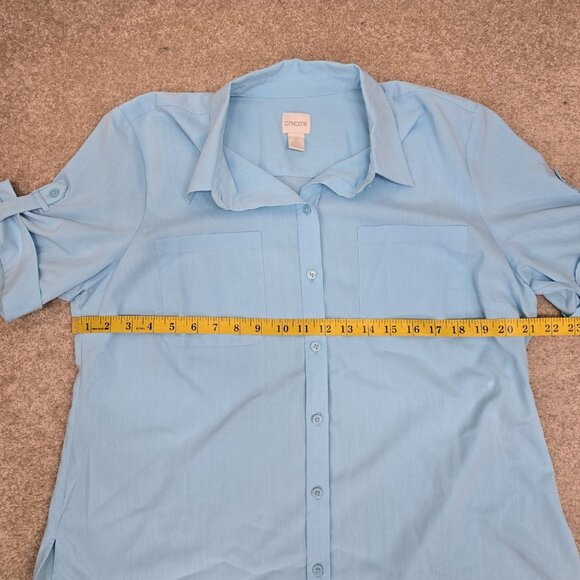 Chicos Short Sleeve Button Up Blouse Top Size 2 Large Modal Blend Turquoise Aqua - Picture 6 of 8